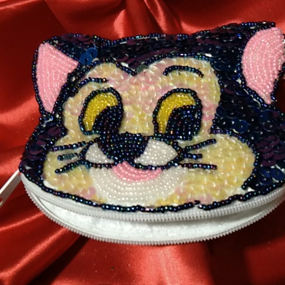 Vintage Courageous Cat Change Purse/Fully Sequined - Picture 4 of 5